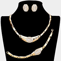 3PCS - Rhinestone Embellished Necklace Jewelry Set