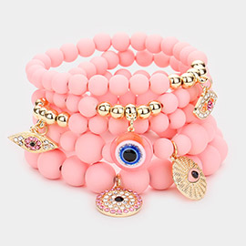 5PCS - Evil Eye Charm Beaded Stretch Bracelets