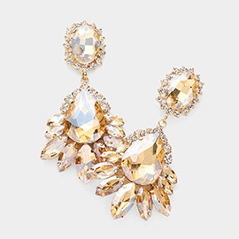 Teardrop Accented Marquise Stone Trimmed Dangle Evening Earrings