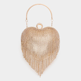 Rhinestone Fringe Heart Evening Tote / Clutch / Crossbody Bag