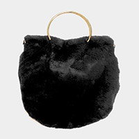 Solid Faux Fur Tote / Crossbody Bag