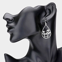 Seahorse Accented Open Teardrop Dangle Earrings