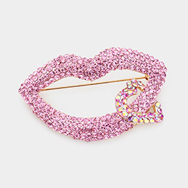 Rhinestone Lip Heart Pin Brooch