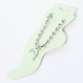 Enamel Dolphin Charm Round Stone Anklet