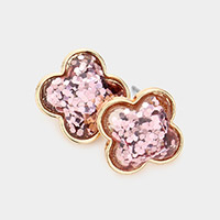 Glittered Quatrefoil Stud Earrings