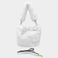 Solid Faux Fur Tote / Crossbody Bag