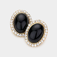 Rhinestone Trimmed Oval Pearl Stud Earrings