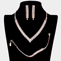 3PCS - Round Stone Detail Rhinestone Necklace Jewelry Set