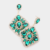 Oval Marquise Stone Cluster Accented Rhinestone Rhombus Dangle Evening Earrings