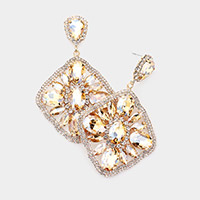 Oval Marquise Stone Cluster Accented Rhinestone Rhombus Dangle Evening Earrings