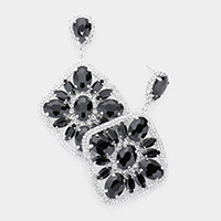 Oval Marquise Stone Cluster Accented Rhinestone Rhombus Dangle Evening Earrings