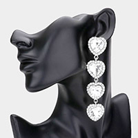 Rhinestone Trim Heart Stone Link Dangle Earrings