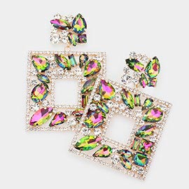 Multi Stone Embellished Square Dangle Evening Earrings