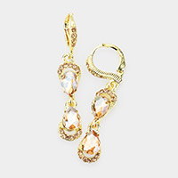 Double Teardrop Stone Link Dangle Lever Back Evening Earrings