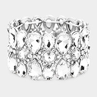 Pear Crystal Floral Rhinestone Stretch Evening Bracelet