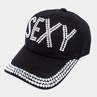 SEXY Studded Message Black Denim Baseball Cap