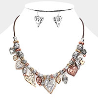 Metal Heart Pendant Cluster Necklace
