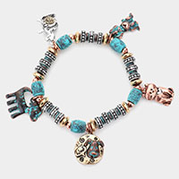 Metal Cat Dog Charm Station Stretch Bracelet