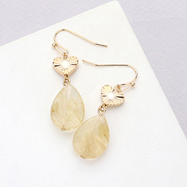 Metal Heart Teardrop Natural Stone Link Dangle Earrings