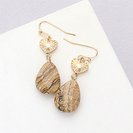 Metal Heart Teardrop Natural Stone Link Dangle Earrings