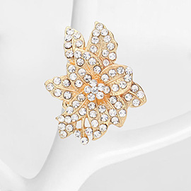 Rhinestone Embellished Metal Leaf Cluster Stretch Ring