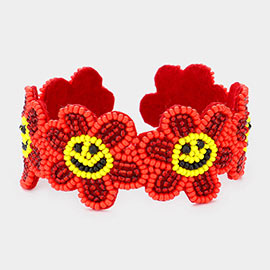 Seed Beaded Smile Flower Cuff Bracelet