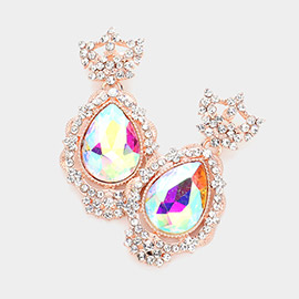 Teardrop Accented Rhinestone Embellished Evening Dangle Earrings