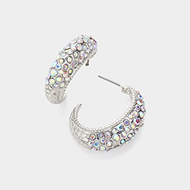 Rhinestone Embellished Half Hoop Earrings