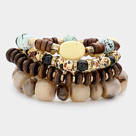 5PCS - Wood Marbled Beaded Stretch Bracelets