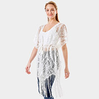 Paisley Crochet Lace Fringe Cover Up Poncho