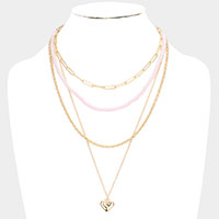 Metal Heart Pendant Multi Layered Necklace