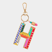 -H- Geometric Patterned Wood Monogram Keychain