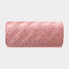 Diagonal Line Detailed Bling Evening Clutch / Crossbody Bag