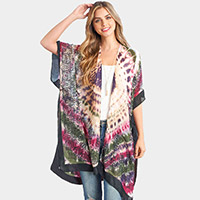 Tie Dye Boho Printed Cover Up Kimono Poncho