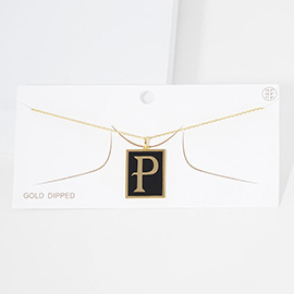 -P- Gold Dipped Enamel Rectangle Monogram Pendant Necklace