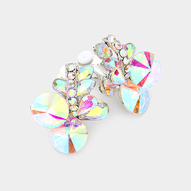 Multi Stone Cluster Clip On Evening Earrings