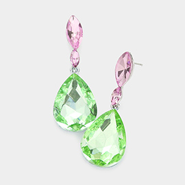 Double Marquise Stone Teardrop Link Dangle Evening Earrings