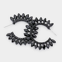 Marquise Stone Cluster Half Hoop Evening Earrings