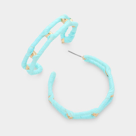 Raffia Wrapped Open Metal Oval Link Half Hoop Earrings