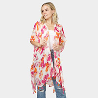 Flower Printed Cover Up Kimono Poncho