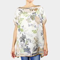 Flower Printed Satin Poncho