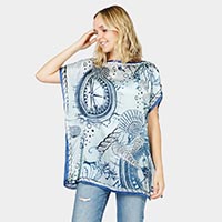 Nautical Printed Satin Poncho