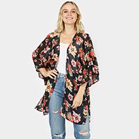 Flower Printed Cover Up Kimono Poncho