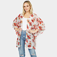 Flower Printed Cover Up Kimono Poncho