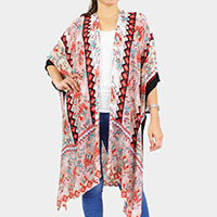 Flower Printed Cover Up Kimono Poncho