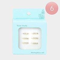 6PCS - Stone Embellished Sterling Silver Nose Rings 