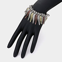 Antique Metal Feather Fringe Stretch Bracelet