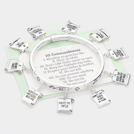 10 Commandments Message Charm Around Stretch Bracelet