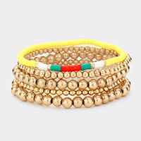 5PCS - Metal Ball Heishi Beaded Stretch Bracelets