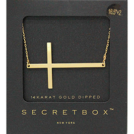 SECRET BOX_14K Gold Dipped Metal Cross Pendant Necklace